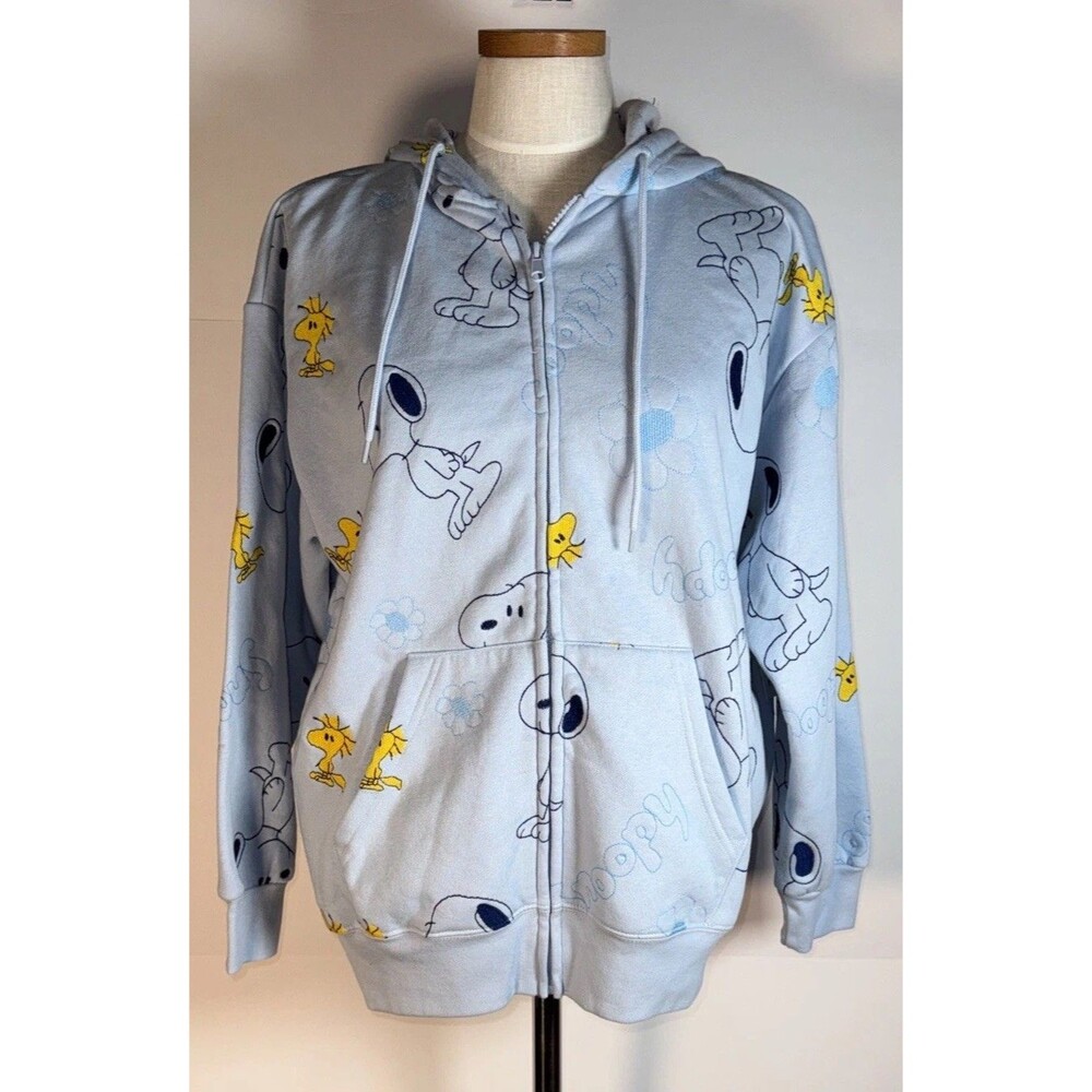 NWT Peanuts Snoopy Hoodie  Woodstock Light BlueLarge  Full Zip 2 Pocket  Women